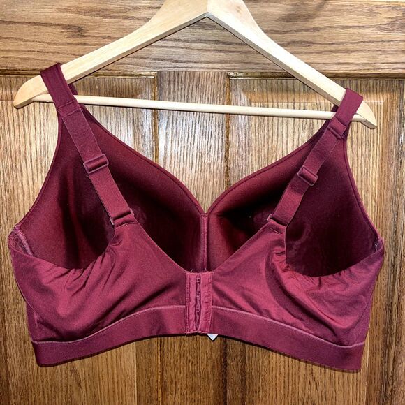Cacique Lightly Lined No Wire Bra 44DD Wine Red Adjustable Everyday Comfort - Picture 2 of 5